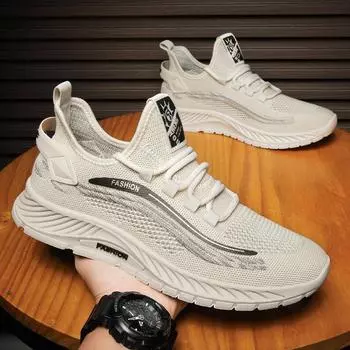 Men s shoes 2025 new summer fly-woven mesh breathable thin driving soft-soled sports and leisure men s labor insurance mesh shoes 39 бежевый