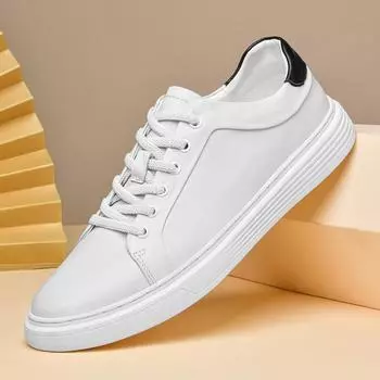 Men s shoes 2025 new summer high-end niche white shoes leather surface business men s casual board shoes soft surface lightweight 37 белый
