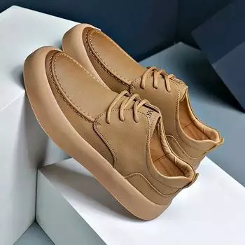 Men s shoes 2025 new summer men s thick-soled low-top tooling shoes genuine leather flat-soled casual leather shoes trendy board shoes 38 жёлтый