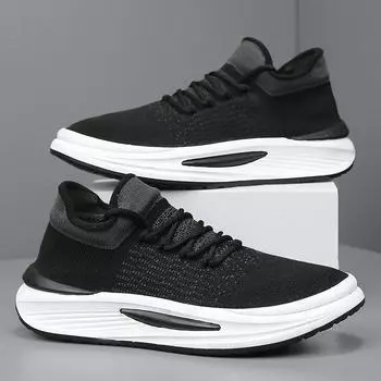 Men s shoes 2025 new summer mesh breathable soft-soled sports fly-woven socks shoes men s lightweight casual work shoes 39 чёрный
