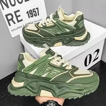 Men s Shoes 2025 New Summer Mesh Breathable Soft Sole Athleisure Shoes Teen Heightened Thick-soled Daddy Trendy Shoes 39