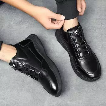 Men s shoes 2025 new trend breathable sports shoes men s leather shoes autumn and winter velvet casual shoes 38