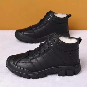 Men s shoes 2025 new winter cotton high-top men s cotton shoes casual leather velvet snow boots middle-aged dad shoes 38