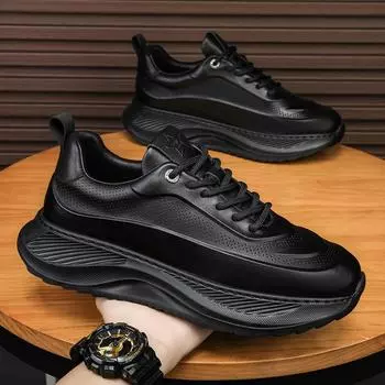 Men s Shoes 2025 Spring and Autumn Plus Size Leather Sports and Leisure Shoes Korean Version Height Increasing Dad Trend 37