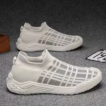 Men s shoes 2025 spring new breathable fly-woven mesh soft-soled socks shoes men s lazy one-pedal casual trendy shoes 39 бежевый