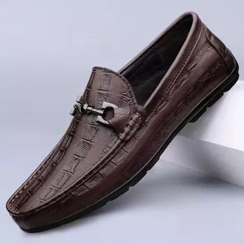 Men s shoes 2025 spring new Doudou shoes driving shoes men s low-top foot cover flat-bottomed fashion plaid leather shoes 37 чёрный