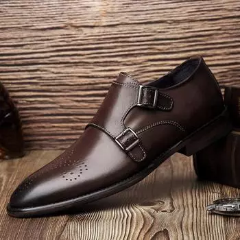 Men s shoes 2025 spring new fashion British style light luxury high sense Brock shoes men s buckle business leather shoes 35 темно-коричневого