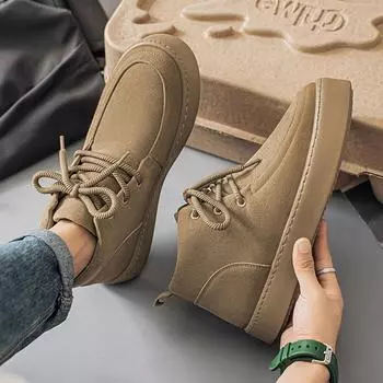 Men s shoes 2025 spring new flip fur casual simple retro tooling Martin boots men s high-top board shoes for work 39 чёрный