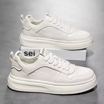 Men s shoes 2025 spring new high-end versatile casual board shoes men s lightweight thick-soled super leather white shoes 39