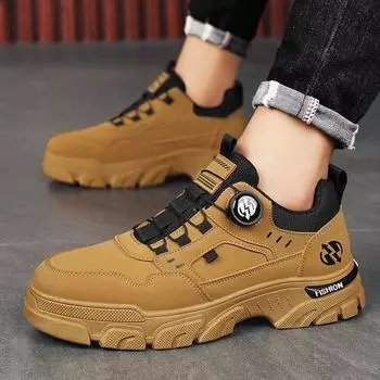 Men s shoes 2025 spring new low-top one-pedal rotating button sports and leisure trendy shoes outdoor waterproof tooling shoes 39