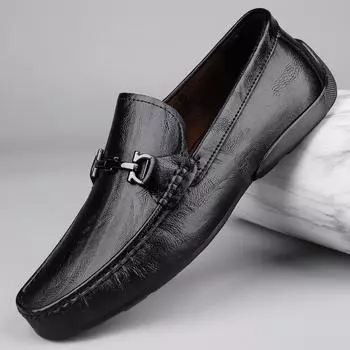 Men s shoes 2025 spring new men s soft-soled soft-faced casual leather shoes, youth one-pedal outdoor non-slip driving shoes 38 чёрный