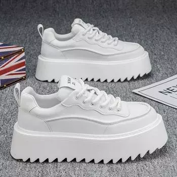 Men s shoes 2025 spring new men s platform casual versatile sports work white shoes heightening Internet celebrity board shoes 39 белый