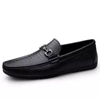 Men s Shoes 2025 Spring New Retro Slip Feet Men s British Style Business Casual Small Leather Shoes Beanie Shoes 37 чёрный