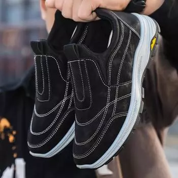 Men s shoes 2025 spring new versatile single shoes hiking shoes soft sole Korean version of casual walking shoes trend 39 чёрный