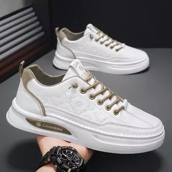 Men s shoes 2025 spring new white shoes trendy leather men s shoes soft sole one pedal casual sports trendy shoes board shoes 39
