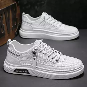 Men s shoes 2025 summer breathable men s shoes mesh hollow versatile fashion trend small leather shoes outdoor sports trendy shoes men 39