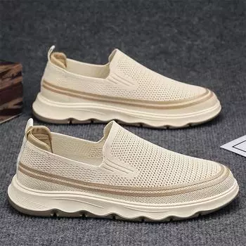 Men s shoes 2025 summer breathable mesh versatile student platform lazy casual shoes one pedal tooling dad shoes 39 бежевый