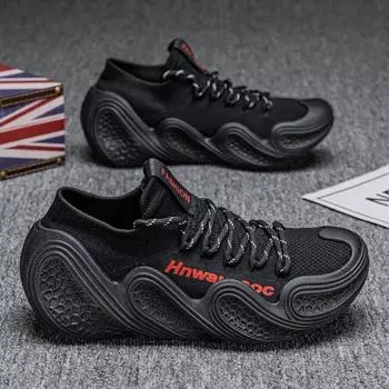 Men s shoes 2025 summer new black platform heightening sports shoes couple outdoor breathable fly-woven mesh socks shoes 39 чёрный