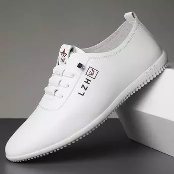 Men s shoes 2025 summer new casual leather shoes breathable thin non-slip soft sole one pedal white shoes 38 чёрный
