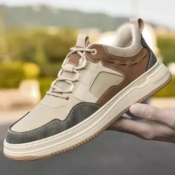 Men s shoes 2025 summer new fashion daily lace-up skateboard shoes men s trend student outdoor non-slip casual shoes 38 бежевый