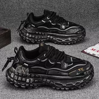 Men s shoes 2025 summer new fashionable versatile tire sole heightened breathable mesh light luxury retro casual dad shoes 39 чёрный