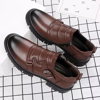 Men s shoes 2025 summer new handsome trendy men outdoor travel retro locomotive shoes side zipper simple casual leather shoes 37 чёрный