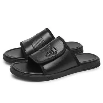 Men s shoes 2025 summer new leather men s sandals men s casual first layer cowhide beach shoes dad shoes cool slippers 38