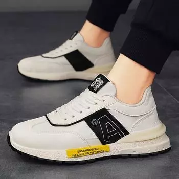 Men s shoes 2025 summer new leather breathable men s casual shoes lace-up non-slip youth sports running trendy shoes 39