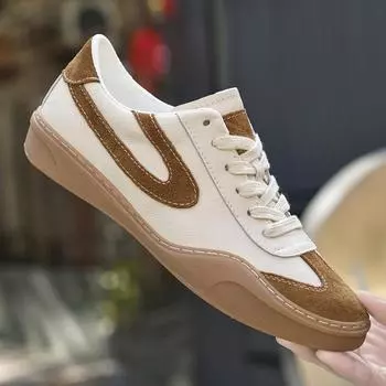 Men s shoes 2025 summer new light luxury high-end flat-soled wear-resistant casual shoes men s retro daily sports board shoes 37 бежевый