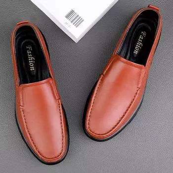 Men s shoes 2025 summer new long standing is not tired casual leather shoes men s soft sole shock absorption work lazy tide shoes 38 чёрный