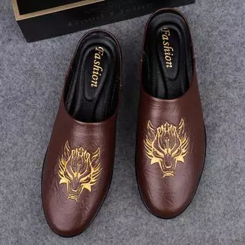 Men s shoes 2025 summer new men s low-top breathable bag head half-drag Korean version fashion trend youth casual leather shoes 37 чёрный