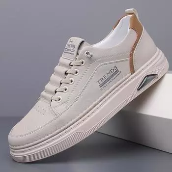 Men s shoes 2025 summer new men s fashion trendy with leather board shoes comfortable teenager lace-up casual trendy shoes 38 белый