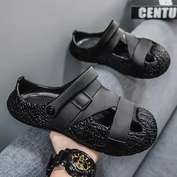 Men s shoes 2025 summer new men s youth trend comfortable hole shoes wear non-slip deodorant breathable beach shoes 36 чёрный