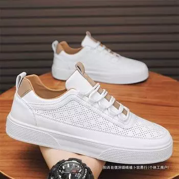 Men s shoes 2025 summer new popular hollow breathable board shoes men s casual soft sole versatile white shoes mesh shoes 39