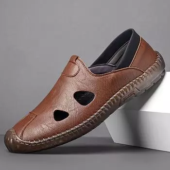 Men s shoes 2025 summer new sandals men s casual hollow men s breathable outer bag head hole shoes 38 коричневый