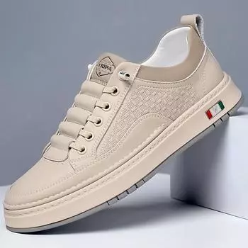 Men s shoes 2025 summer new soft-soled one-pedal little white shoes versatile sports and leisure board shoes trendy fashion leather shoes 38 бежевый