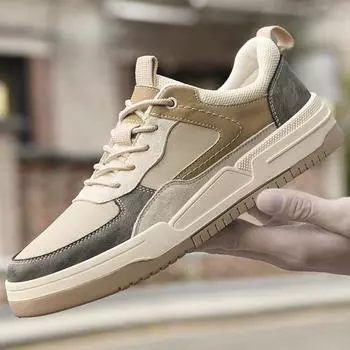 Men s shoes 2025 summer new youth campus daily versatile front lace-up thick-soled cushioning comfortable casual board shoes 38 песочный