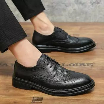 Men s shoes 45 large size fashion casual leather shoes trend British style bunock lace-up leather shoes business dress shoes 38