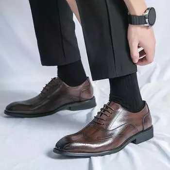 Men s shoes 46 large size new leather shoes fashion British style pointed leather shoes trend casual leather shoes 38