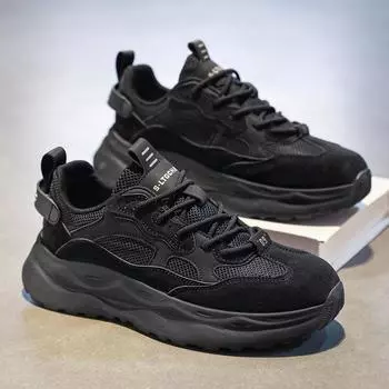 Men s shoes all black dirt-resistant sports shoes fashion casual trendy shoes round head lace-up running shoes men s running dad shoes 39 оливковое зеленый