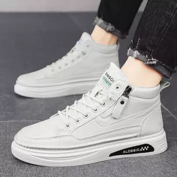 Men s shoes are versatile in autumn, mid-top board shoes in winter, high-top sports little white leather shoes, lightweight, waterproof and fashionabl 39