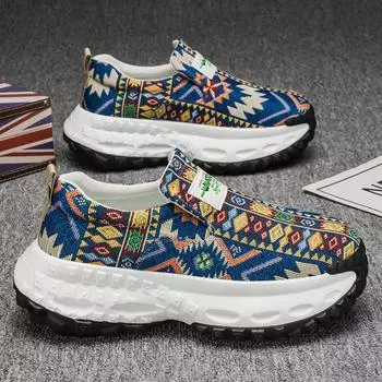 Men s shoes are versatile, one-pedal platform dad shoes, printing increases the trend, popular men s canvas casual sports trendy shoes 39 синий