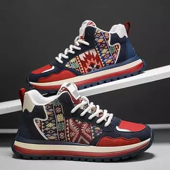 Men s shoes autumn 2024 new casual sports shoes student youth Chinese style embroidery versatile high-top trendy shoes men s 39