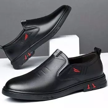 Men s shoes autumn 2024 new soft-soled soft-faced one-pedal casual leather shoes leather trend versatile flat-soled driving shoes 38 чёрный