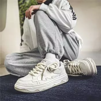 Men s shoes autumn 2024 new youth versatile casual board shoes trendy sports non-slip thick sole heightening white shoes 39 чёрный