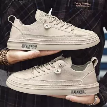 Men s shoes autumn 2025 new casual leather shoes British trend versatile men s waterproof and non-slip black board shoes trendy shoes 39 чёрный