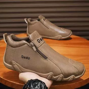 Men s shoes autumn 2025 new high-top casual leather shoes men s work tooling shoes trend versatile outdoor hiking shoes 39 бежевый