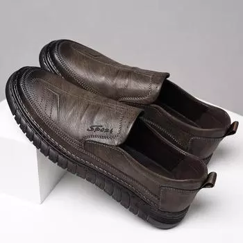 Men s shoes autumn and winter breathable men s casual shoes one-pedal leather shoes men s leather soft-soled middle-aged father father shoes 38