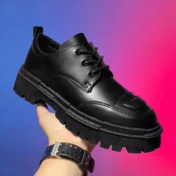 Men s shoes autumn and winter British style platform wear-resistant trend leather shoes men s business shoes versatile morning work casual shoes 39
