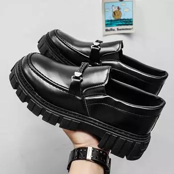 Men s shoes autumn and winter British style men s small leather shoes versatile morning work casual shoes platform wear-resistant trend leather shoes 39